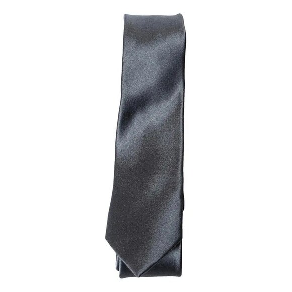 ORIGINAL PENGUIN Charcoal Gray Solid Silk Satin Woven Skinny Tie - Picture 1 of 4